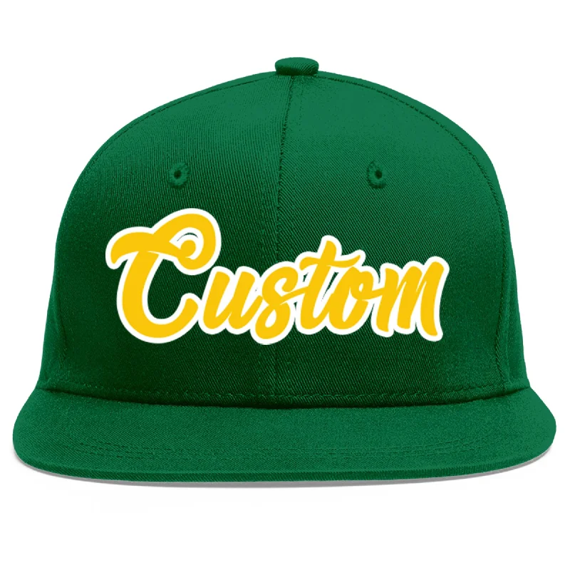 Baseball Cap For Promotional Team Sales-Custom Green Gold-White Flat Eaves Sport Baseball Cap