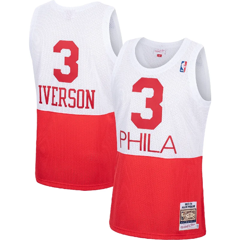 Basketball Jersey With Custom Name-Allen Iverson Philadelphia 76ers 2003/04 Hardwood Classics Basketball Jersey - White