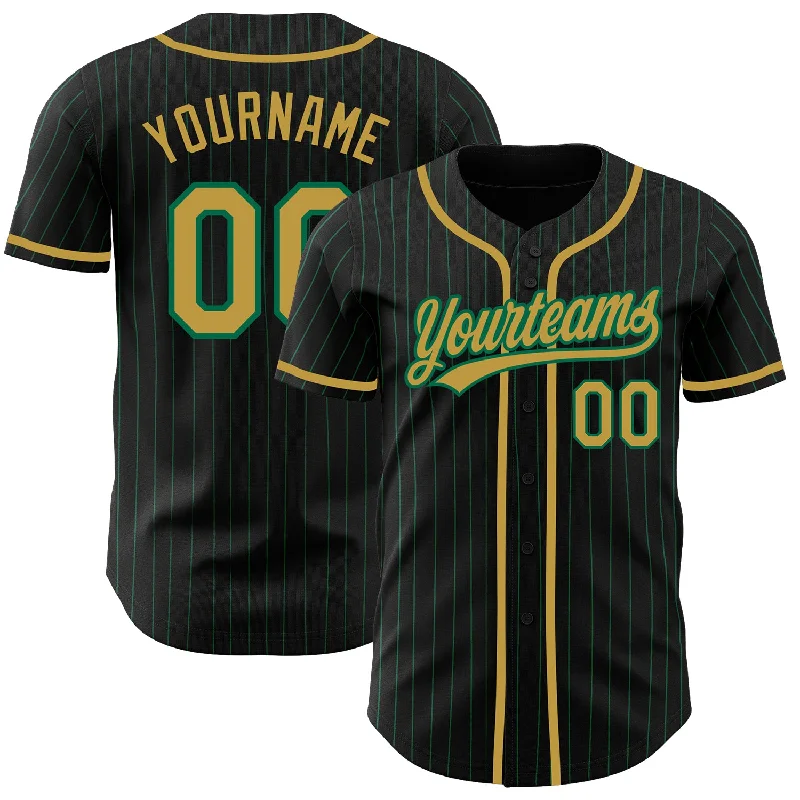 Baseball Jersey For Exclusive Custom Fan Gear-Custom Black Kelly Green Pinstripe Old Gold Authentic Baseball Jersey