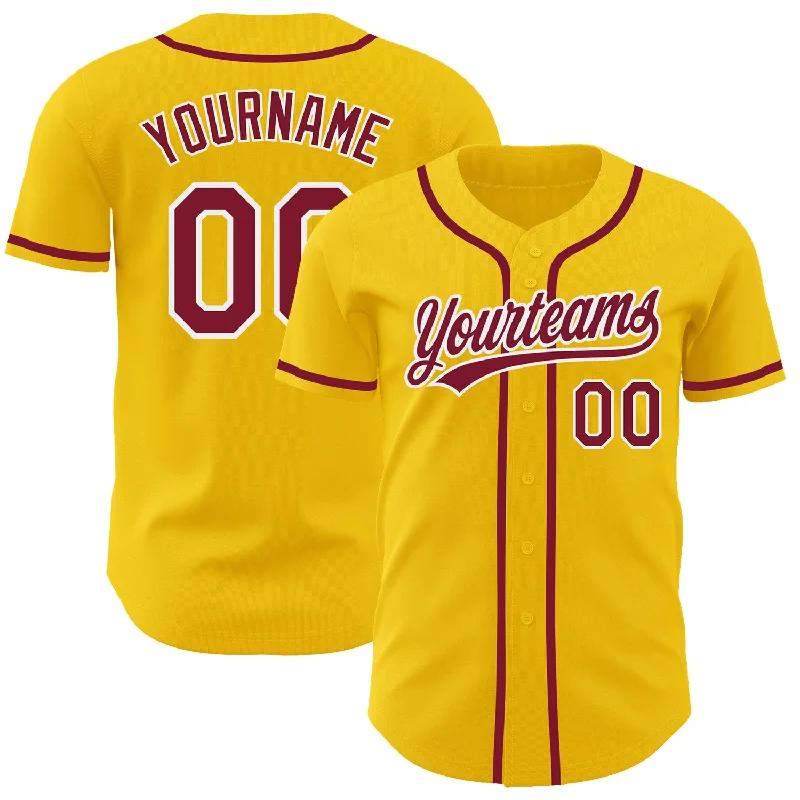 Baseball Jersey With Numbering-Custom Yellow Crimson-White Authentic Baseball Jersey