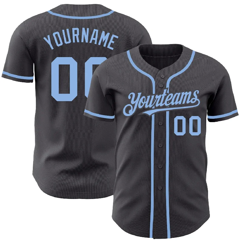 Baseball Jersey With Embroidered Logo-Custom Steel Gray Light Blue Authentic Baseball Jersey