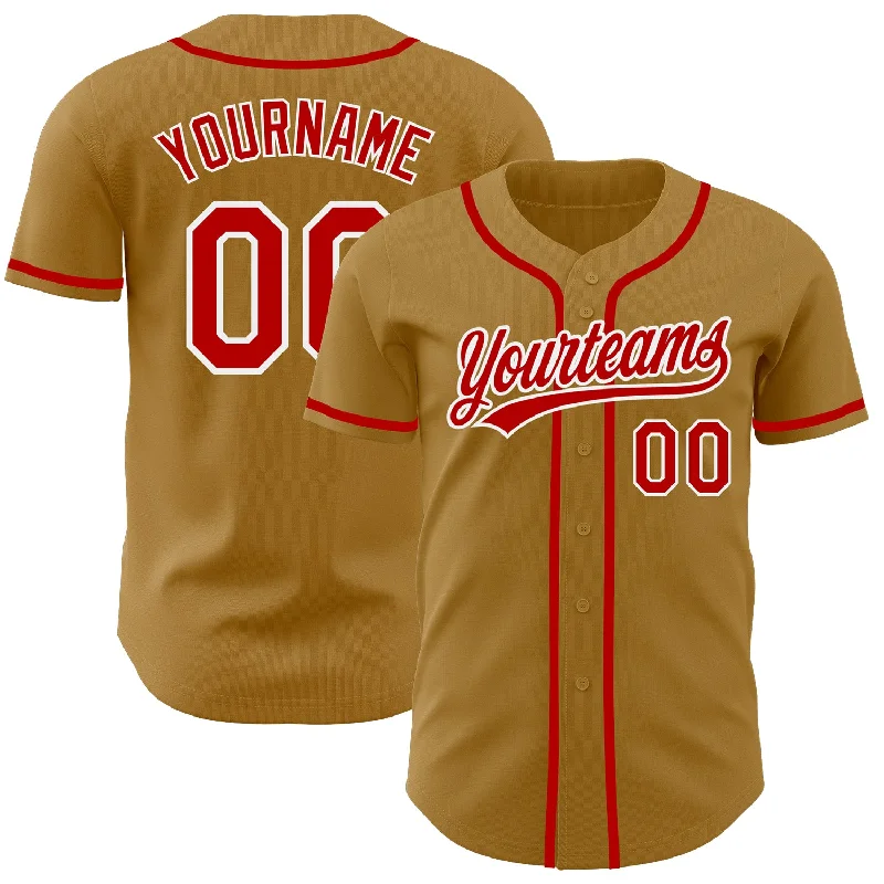 Baseball Jersey For Fundraising Campaigns-Custom Old Gold Red-White Authentic Baseball Jersey