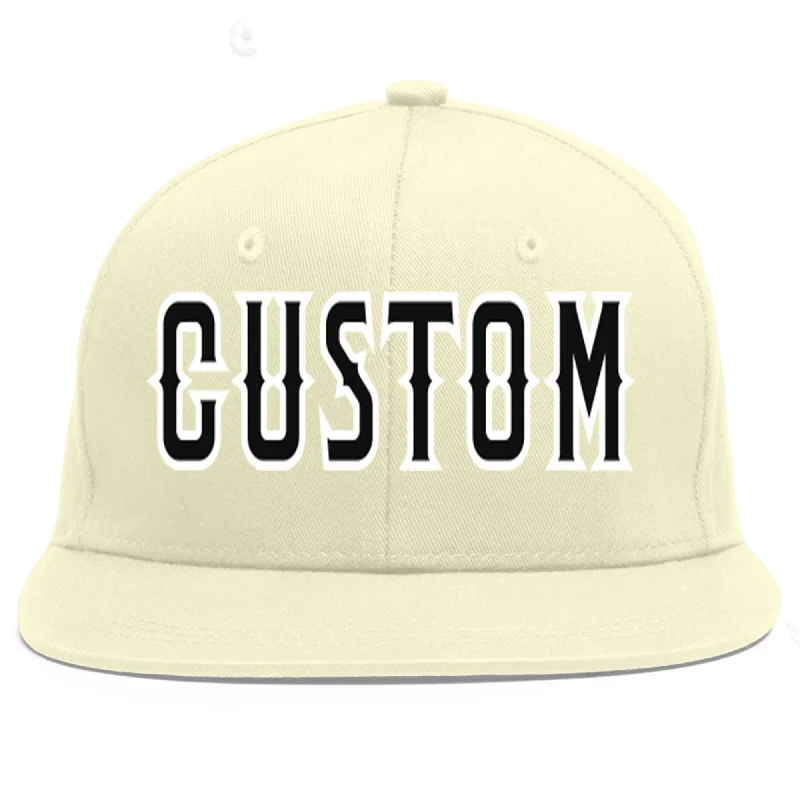 Baseball Cap For Promotional Sales-Custom Cream Black-White Flat Eaves Sport Baseball Cap