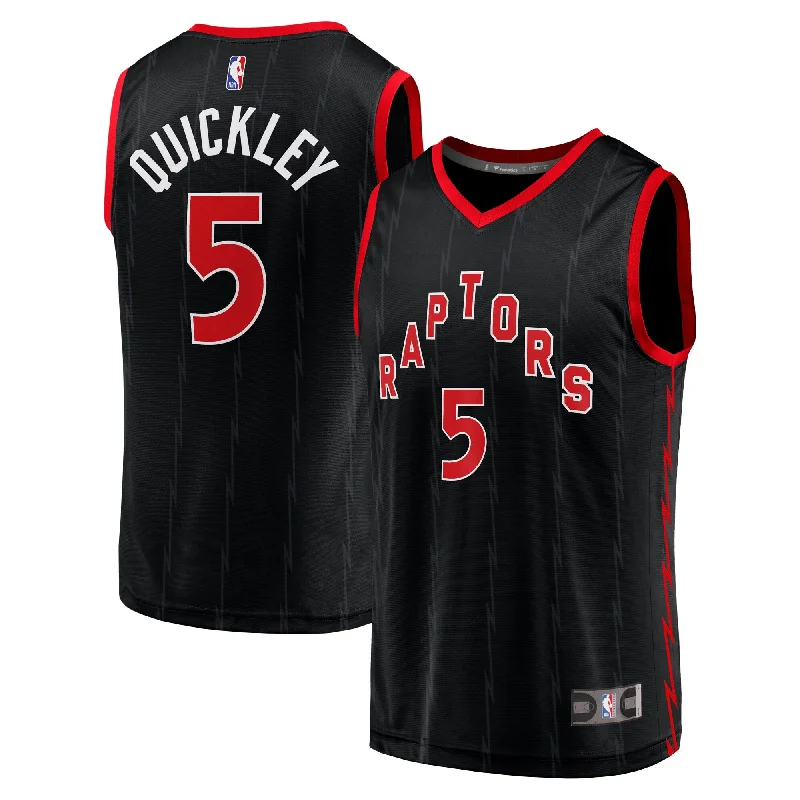 Basketball Jersey With High-Performance Fabric-Immanuel Quickley Toronto Raptors Branded Fast Break Player Basketball Jersey - Statement Edition - Black