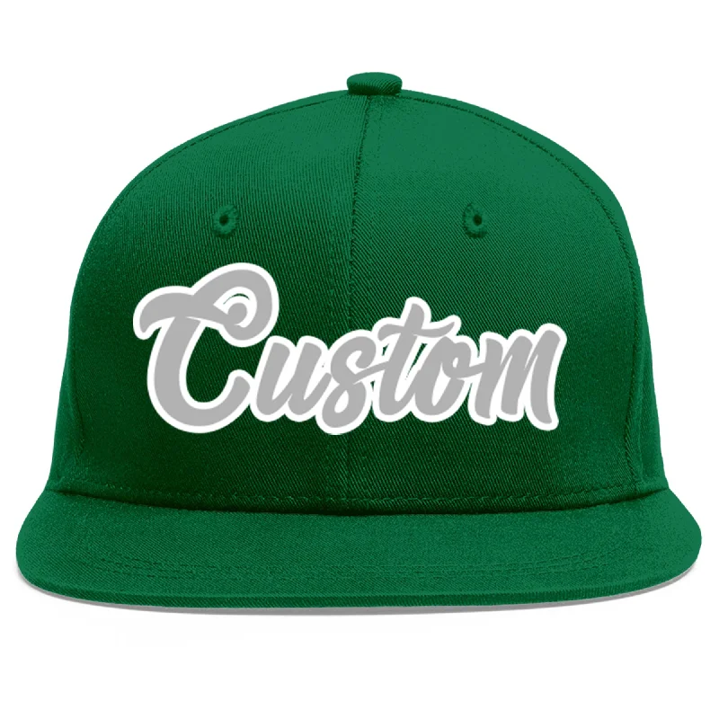 Baseball Cap For Exclusive Fan Apparel-Custom Green Gray-White Flat Eaves Sport Baseball Cap