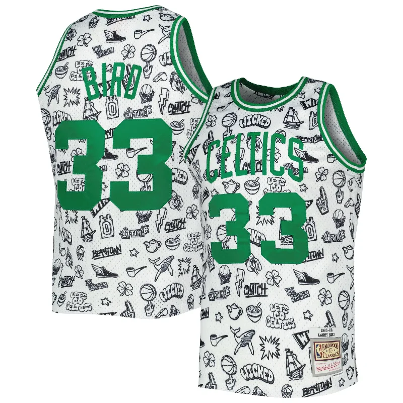 Basketball Jersey For Breathable Design-Larry Bird Boston Celtics 1985/86 Hardwood Classics Doodle Swingman Basketball Jersey - White