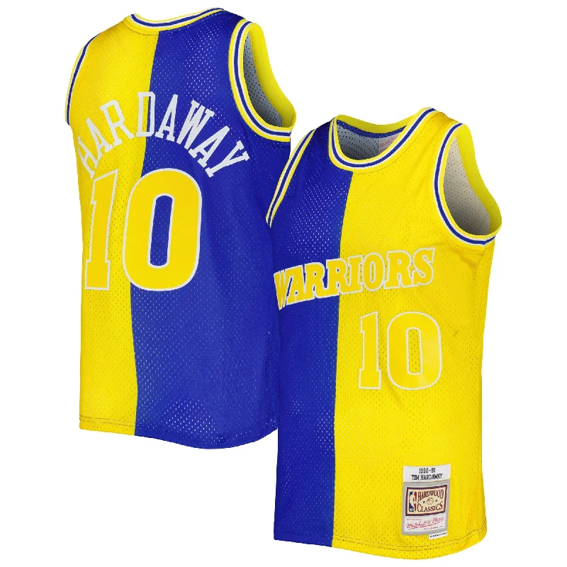 Basketball Jersey With Player-Specific Embroidery-Tim Hardaway Golden State Warriors Hardwood Classics 1990/91 Split Swingman Basketball Jersey - Royal/gold