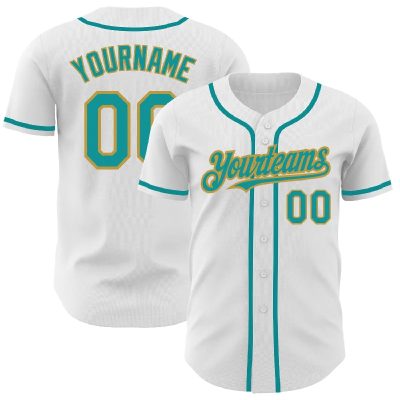 Baseball Jersey For Team Custom Orders-Custom White Teal-Old Gold Authentic Baseball Jersey