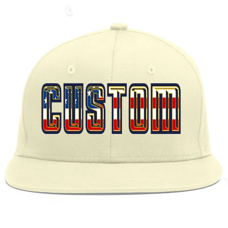 Baseball Cap For Professional Game Merchandise-Custom Cream Vintage USA Flag-Gold Flat Eaves Sport Baseball Cap