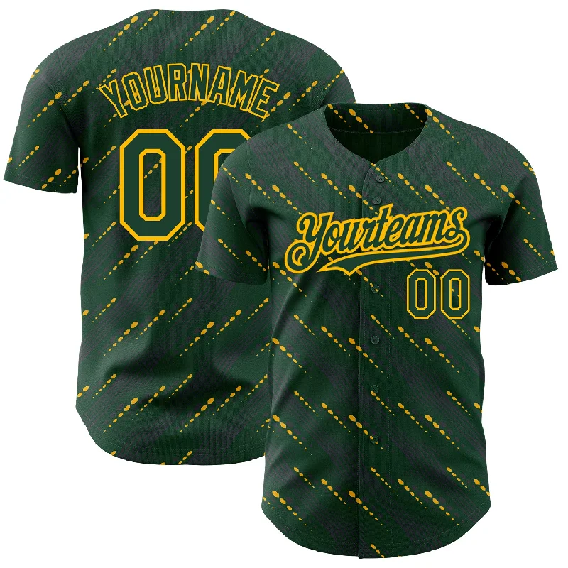 Baseball Jersey For Custom Team Spirit Gear-Custom Green Green-Gold 3D Pattern Design Slant Lines Authentic Baseball Jersey