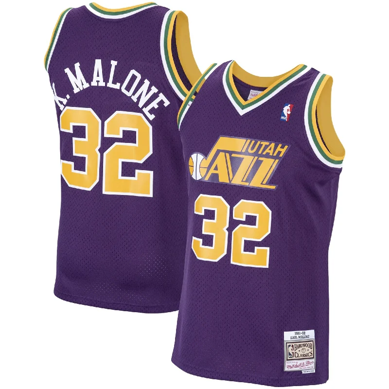 Basketball Jersey For Fan Apparel Customization-Karl Malone Utah Jazz 1991/92 Hardwood Classics Swingman Basketball Jersey - Purple