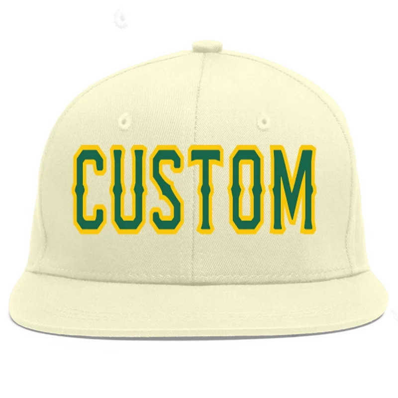 Baseball Cap For Personalized Gifts-Custom Cream Kelly Green-Gold Flat Eaves Sport Baseball Cap