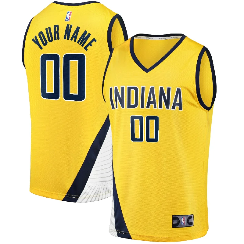 Basketball Jersey For Casual Play-Indiana Pacers Branded Fast Break Custom Basketball Jersey - Yellow - Statement Edition