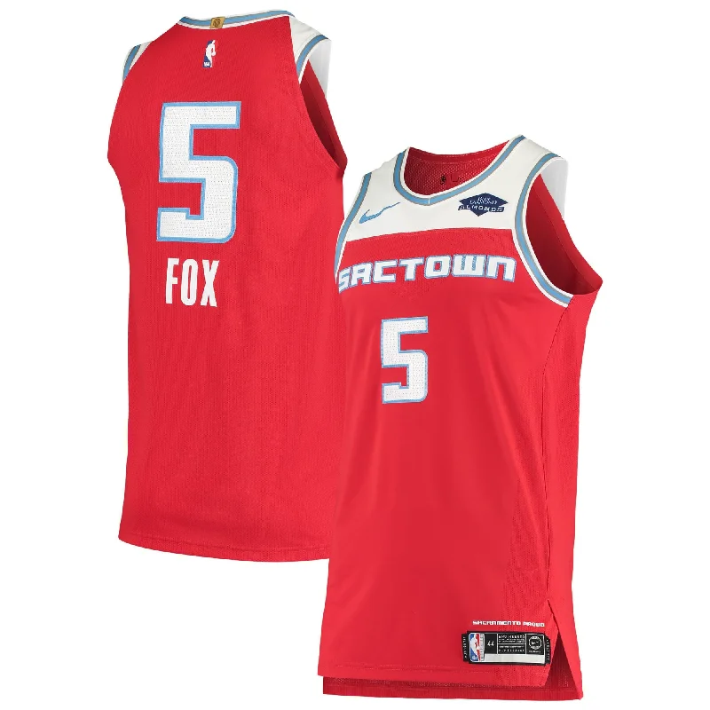 Basketball Jersey For Court Performance-De'aaron Fox Sacramento Kings Badge Basketball Jersey - City Edition - Red