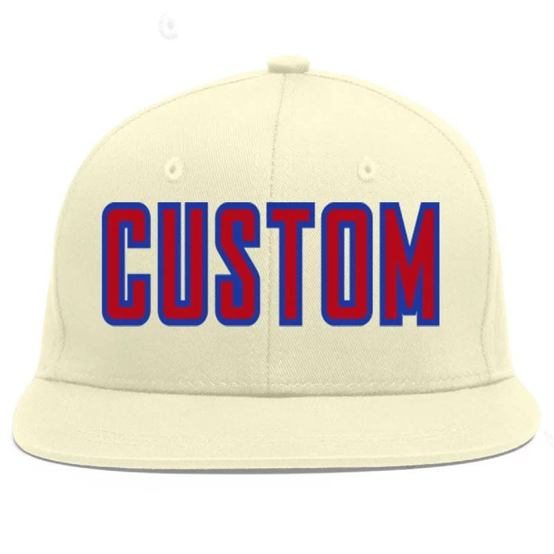 Baseball Cap For Professional Fan Customization-Custom Cream Red-Royal Flat Eaves Sport Baseball Cap