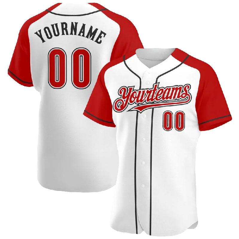 Baseball Jersey For High-School Team Customization-Custom White Red-Black Authentic Raglan Sleeves Baseball Jersey