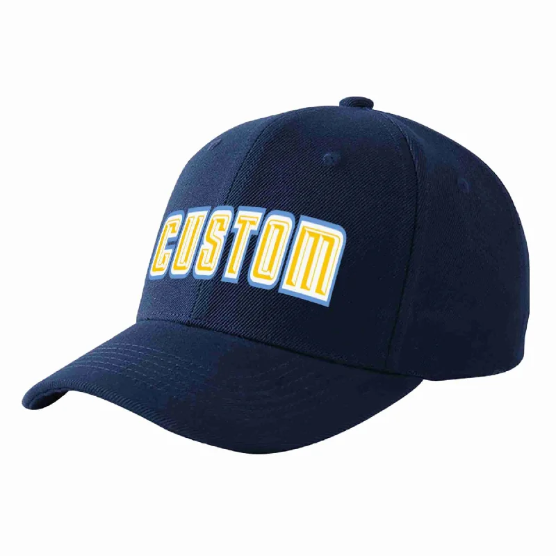 Baseball Cap For Professional Merchandise-Custom Navy Gold-White Curved Eaves Sport Baseball Cap Design for Men/Women/Youth