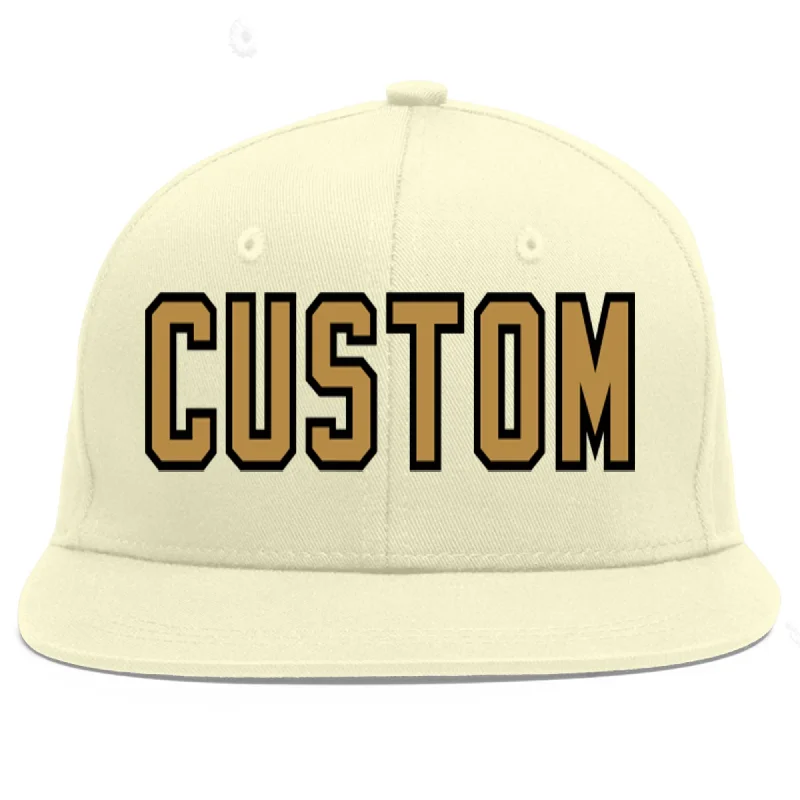 Baseball Cap For Special Team Gifts-Custom Cream Old Gold-Black Flat Eaves Sport Baseball Cap