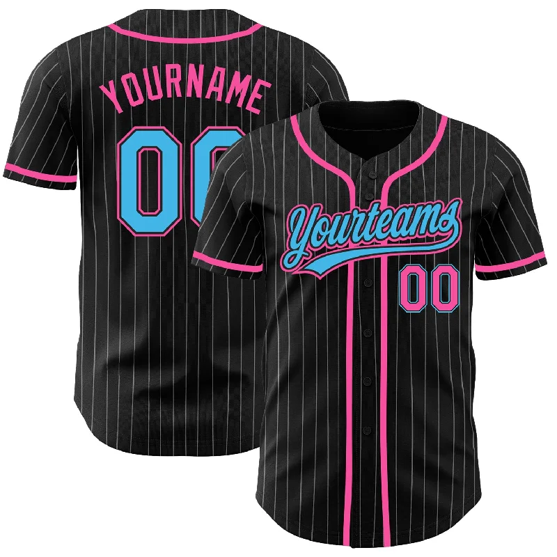 Baseball Jersey For Exclusive Merchandise-Custom Black White Pinstripe Sky Blue-Pink Authentic Baseball Jersey