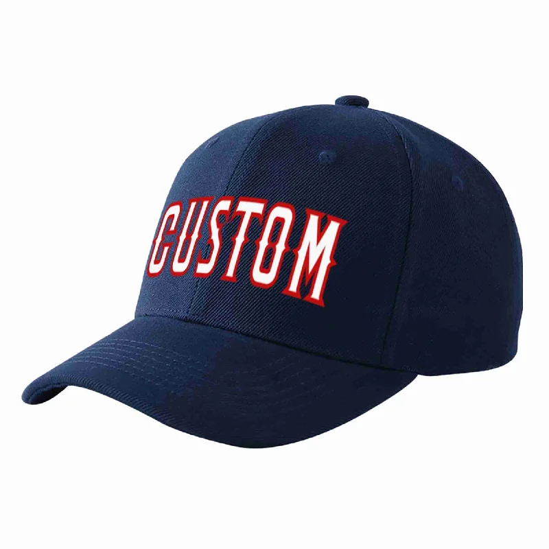 Baseball Cap With Personalized Graphics-Custom Navy White-Red Curved Eaves Sport Baseball Cap Design for Men/Women/Youth