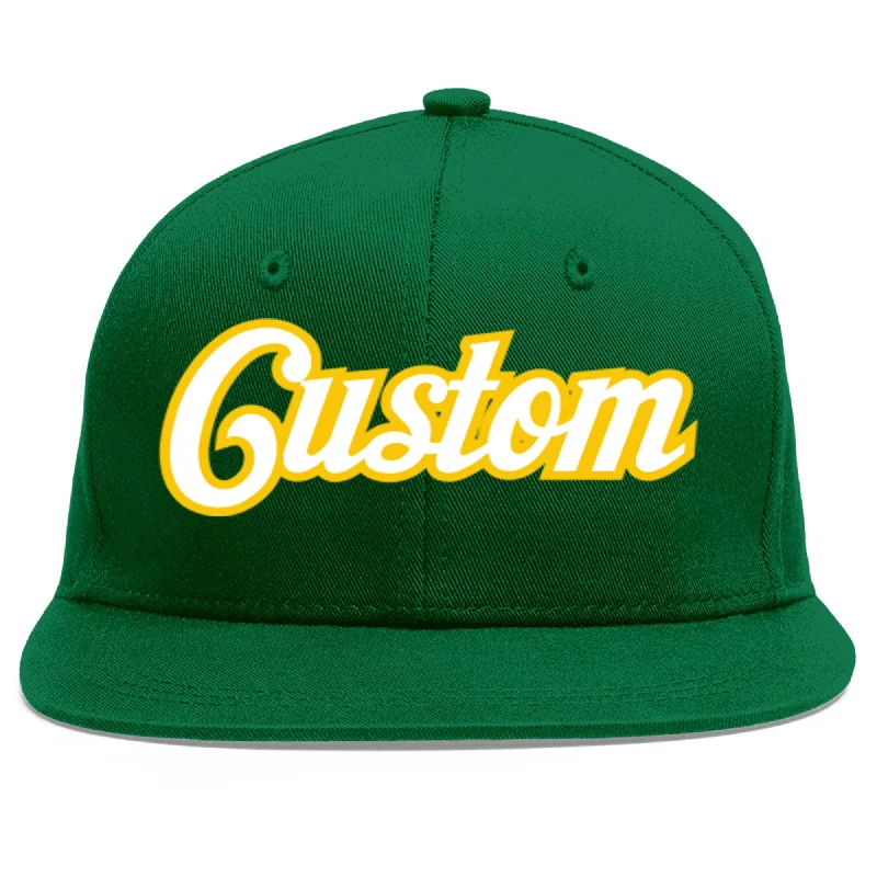 Baseball Cap For Group Custom Orders-Custom Green White-Gold Flat Eaves Sport Baseball Cap