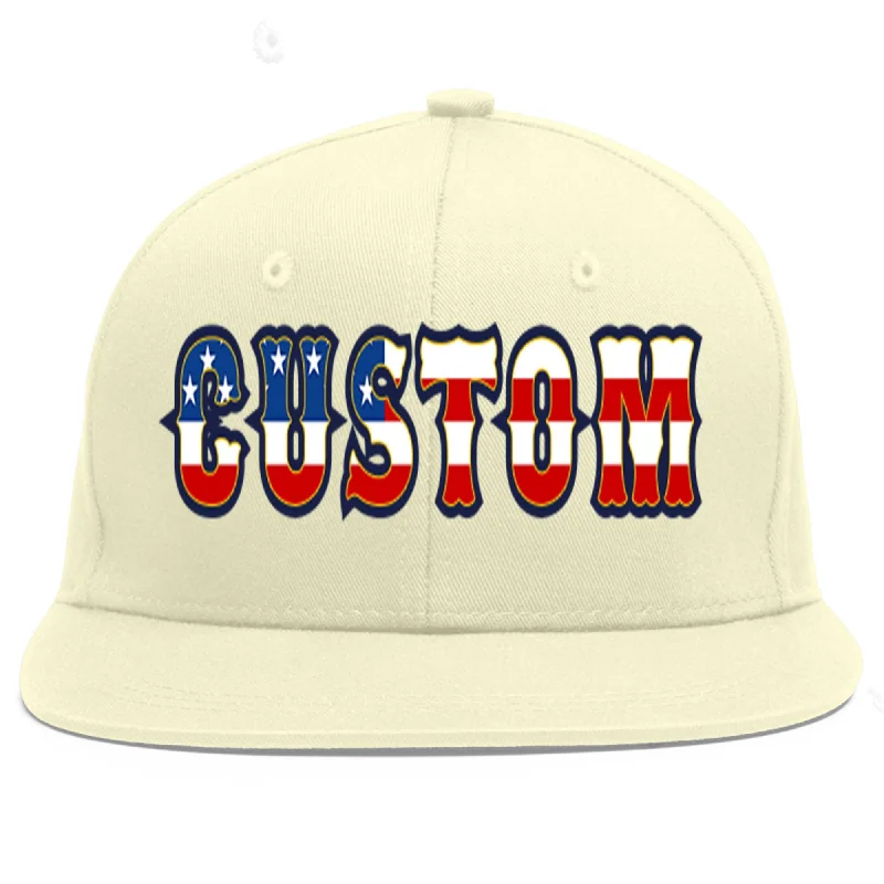 Baseball Cap For Fundraising Events-Custom Cream Vintage USA Flag-Gold Flat Eaves Sport Baseball Cap