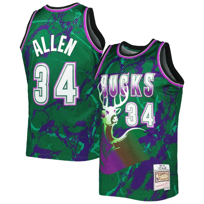 Basketball Jersey For High School Teams-Ray Allen Milwaukee Bucks 1996/97 Hardwood Classics Marble Swingman Basketball Jersey - Green