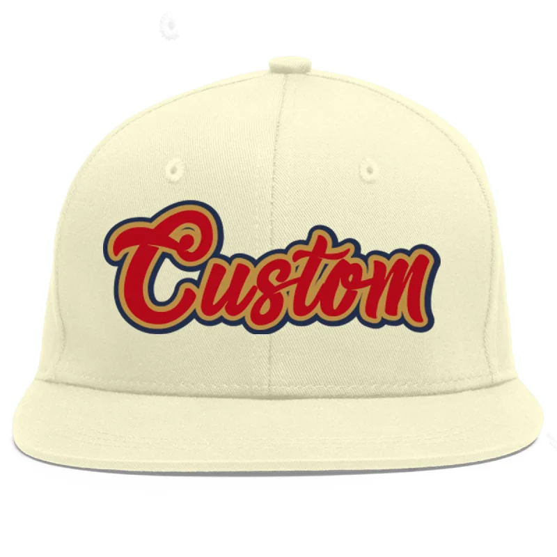 Baseball Cap For Custom Fan Events-Custom Cream Red-Old Gold Flat Eaves Sport Baseball Cap