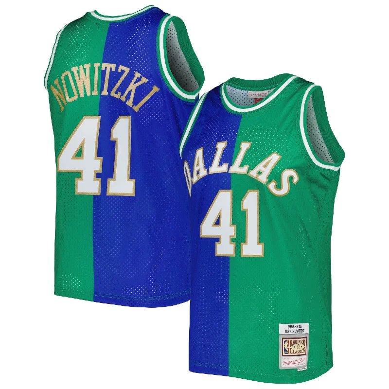 Basketball Jersey For Special Player Events-Dirk Nowitzki Dirk Nowitzki Hardwood Classics 1998/2019 Split Swingman Basketball Jersey - Blue/green