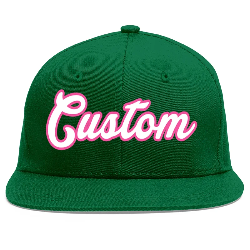 Baseball Cap For Custom Merchandise Orders-Custom Green White-Pink Flat Eaves Sport Baseball Cap