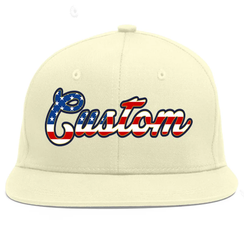 Baseball Cap For Special Occasion Custom Orders-Custom Cream Vintage USA Flag-Gold Flat Eaves Sport Baseball Cap