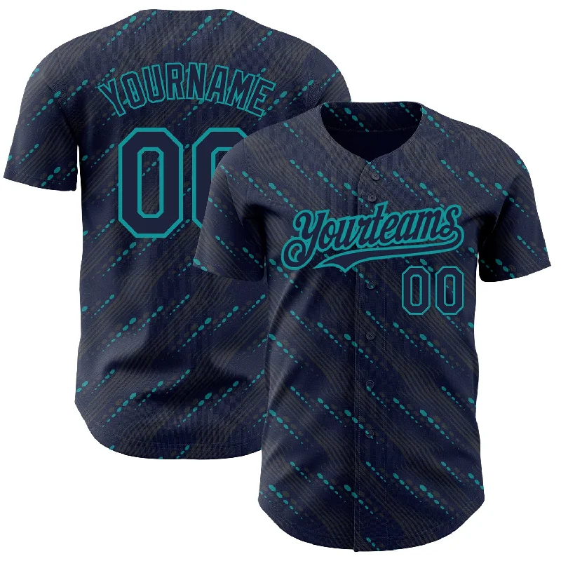 Baseball Jersey For Youth Fan Custom Orders-Custom Navy Teal 3D Pattern Design Slant Lines Authentic Baseball Jersey