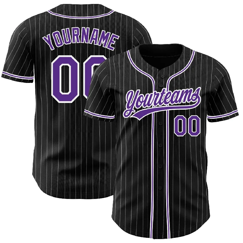 Baseball Jersey For Team Apparel Customization-Custom Black White Pinstripe Purple Authentic Baseball Jersey