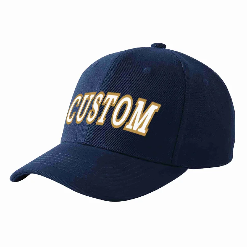 Baseball Cap With Custom Player Numbers-Custom Navy White-Old Gold Curved Eaves Sport Baseball Cap Design for Men/Women/Youth