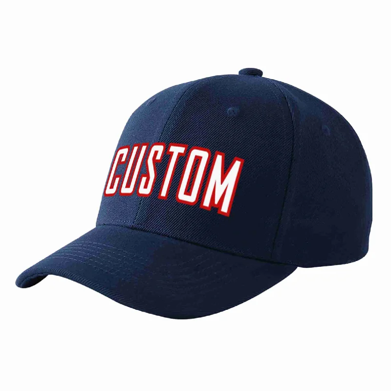 Baseball Cap For Promotional Sales-Custom Navy White-Red Curved Eaves Sport Baseball Cap Design for Men/Women/Youth