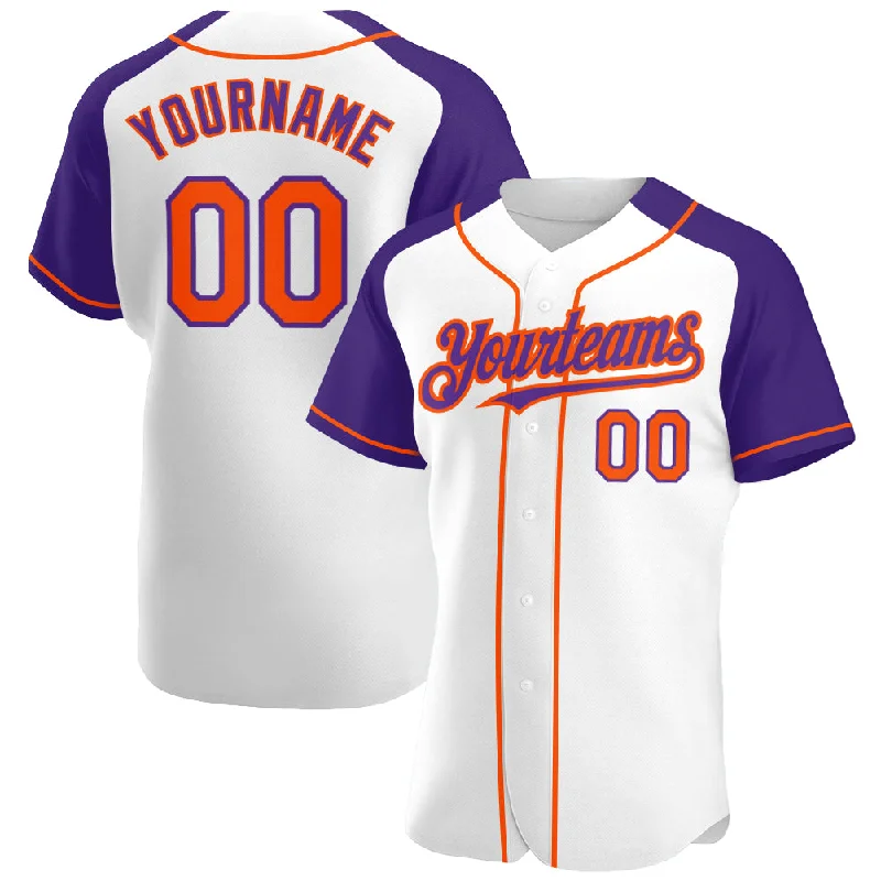 Baseball Jersey For Event Custom Orders-Custom White Orange-Purple Authentic Raglan Sleeves Baseball Jersey