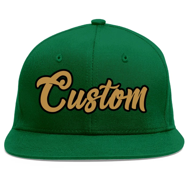 Baseball Cap For Tournament Custom Orders-Custom Green Old Gold-Black Flat Eaves Sport Baseball Cap