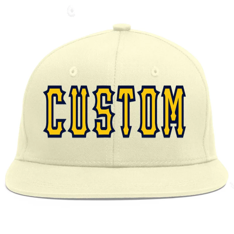 Baseball Cap For Special Fan Custom Orders-Custom Cream Gold-Navy Flat Eaves Sport Baseball Cap