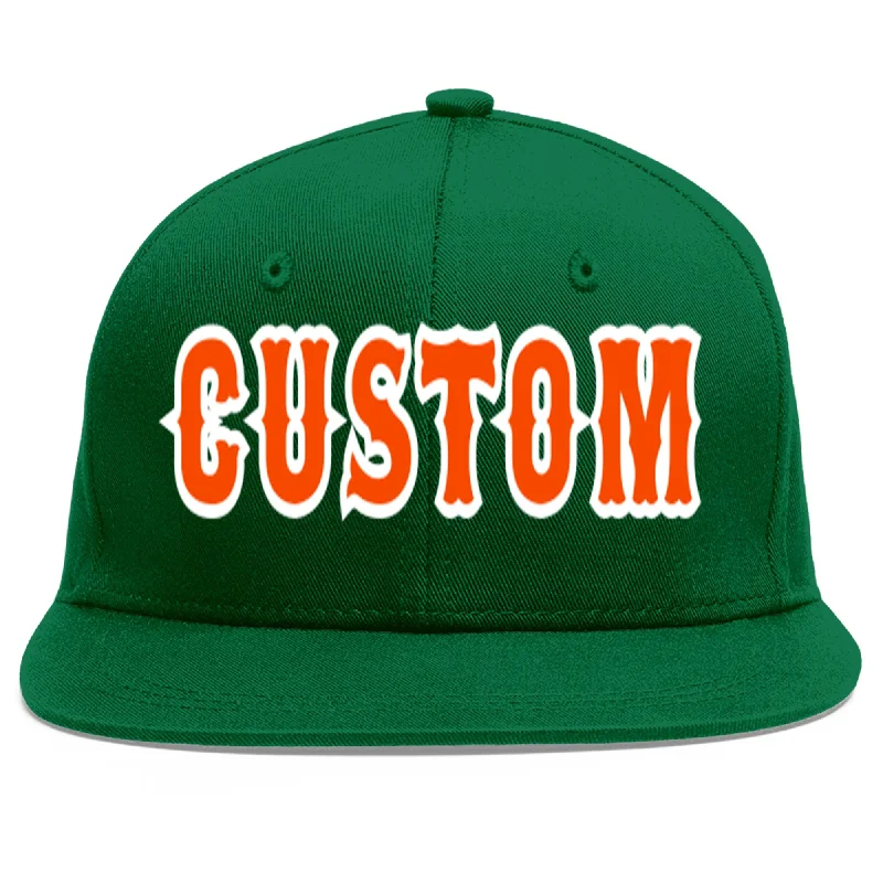 Baseball Cap For Youth Sports Teams-Custom Green Orange-White Flat Eaves Sport Baseball Cap