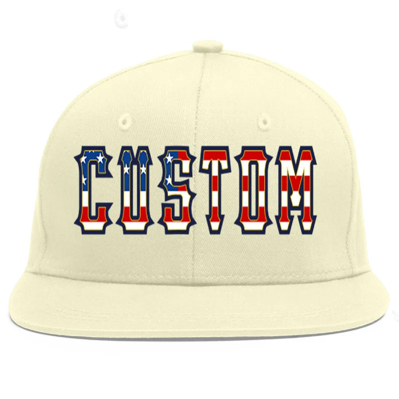 Baseball Cap For Fan Gear Fundraising-Custom Cream Vintage USA Flag-Gold Flat Eaves Sport Baseball Cap