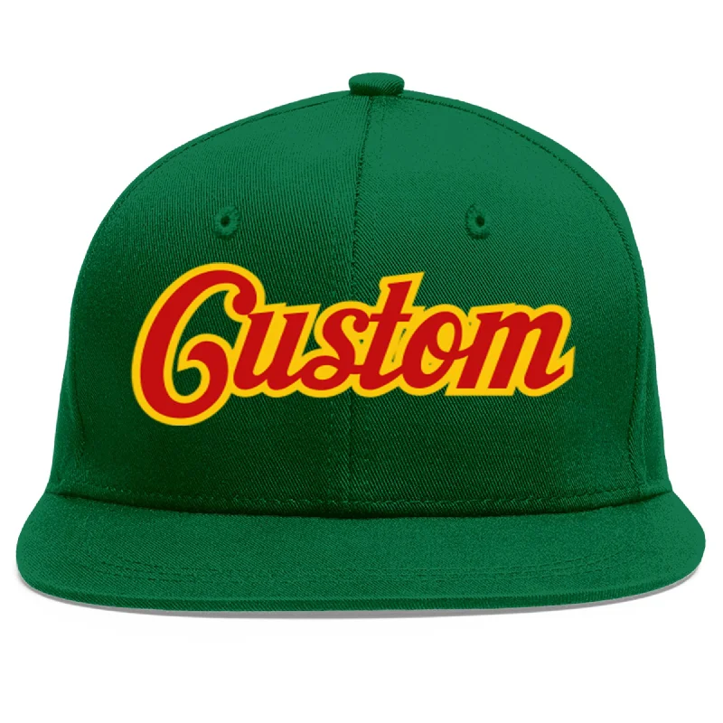 Baseball Cap For Professional Merchandise-Custom Green Red-Yellow Flat Eaves Sport Baseball Cap