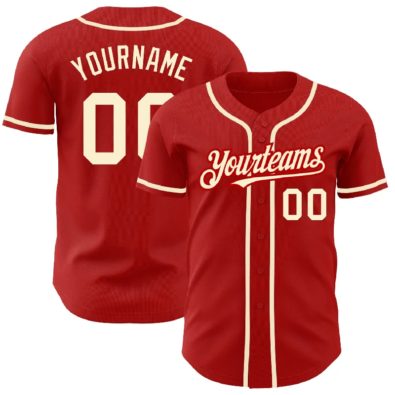 Baseball Jersey For College Customization-Custom Red Cream Authentic Baseball Jersey