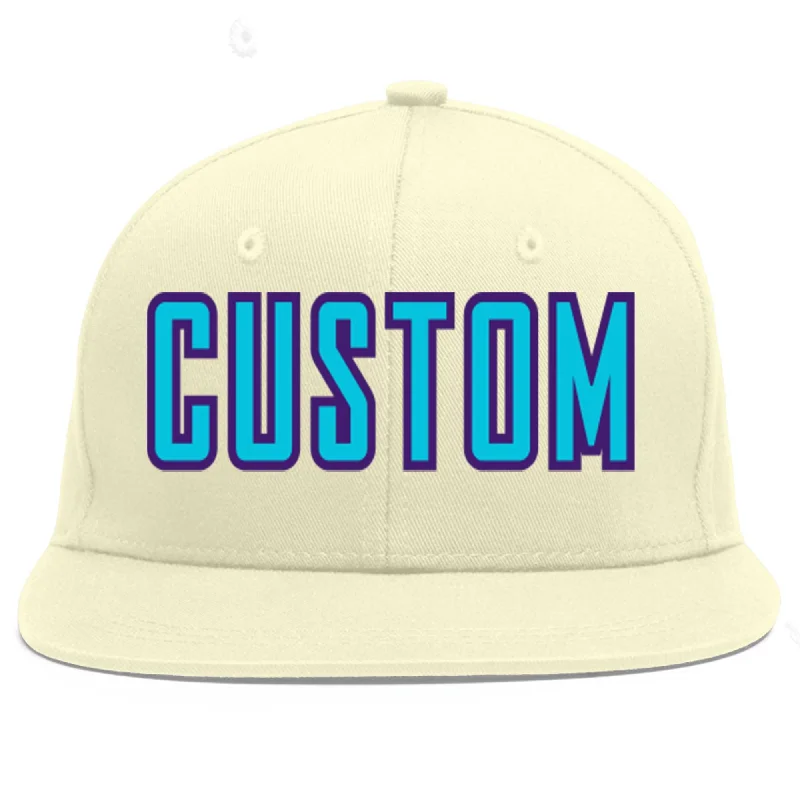 Baseball Cap For High-Quality Team Merchandise-Custom Cream Light Blue-purple Flat Eaves Sport Baseball Cap