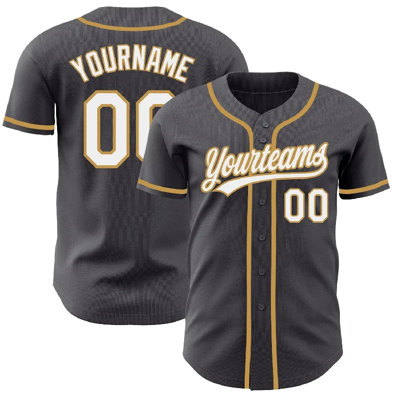 Baseball Jersey For Custom Fan Merchandise-Custom Steel Gray White-Old Gold Authentic Baseball Jersey