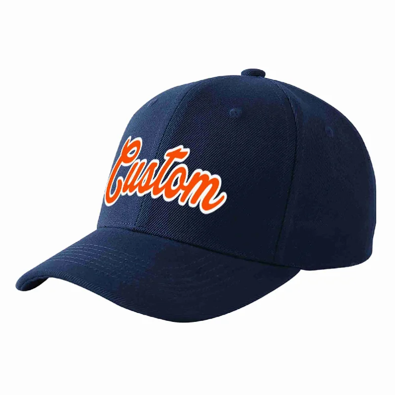 Baseball Cap For Player And Team Apparel-Custom Navy Orange-White Curved Eaves Sport Baseball Cap Design for Men/Women/Youth