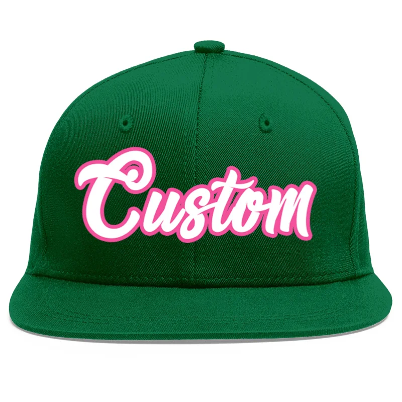 Baseball Cap For Custom Fan Clothing-Custom Green White-Pink Flat Eaves Sport Baseball Cap