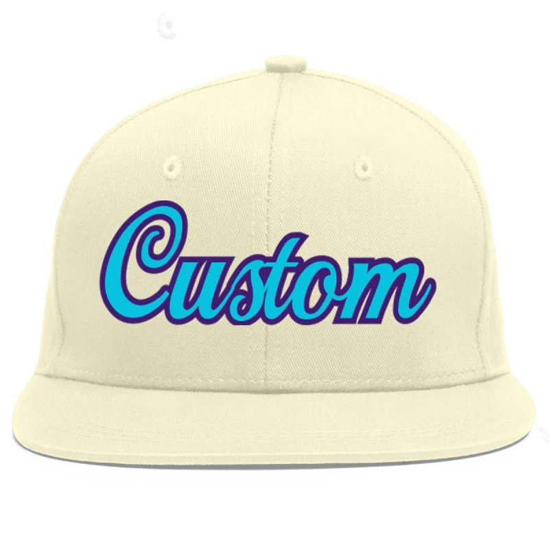 Baseball Cap For Special Team Customization-Custom Cream Light Blue-purple Flat Eaves Sport Baseball Cap