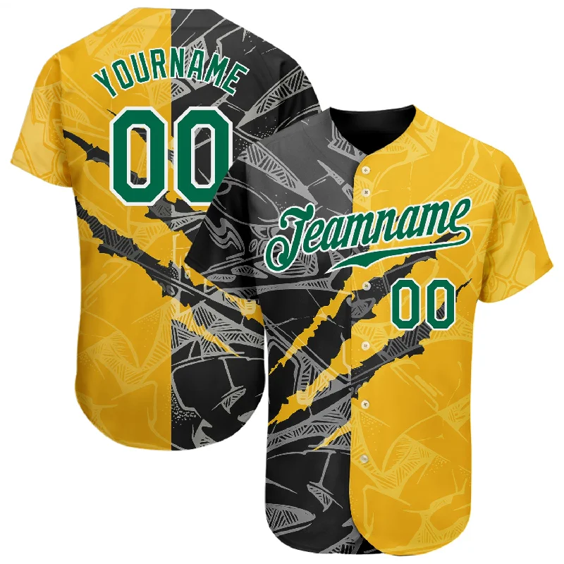 Baseball Jersey For Family Team Orders-Custom Graffiti Pattern Kelly Green Yellow-Black 3D Scratch Authentic Baseball Jersey