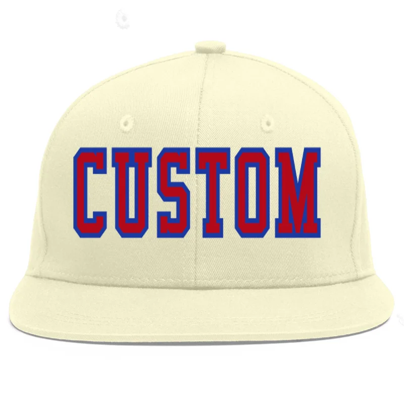 Baseball Cap For Player Number Customization-Custom Cream Red-Royal Flat Eaves Sport Baseball Cap