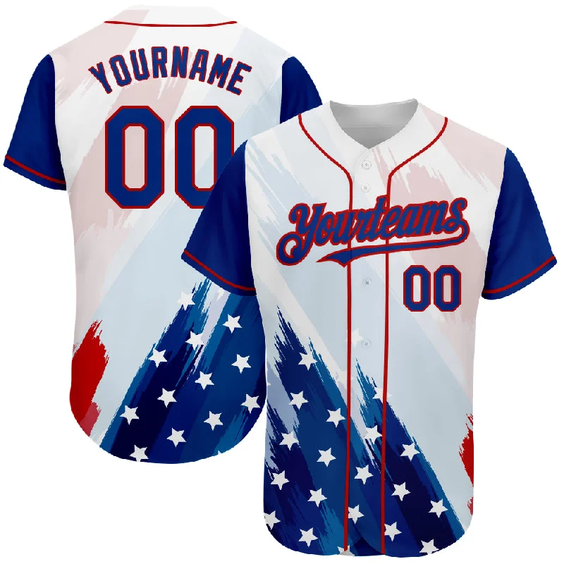 Baseball Jersey For Team Apparel-Custom White Royal-Red 3D American Flag Fashion Authentic Baseball Jersey